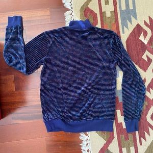 Velvet turtleneck long sleeve sweater, rainbow stripe detail